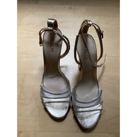 SCHUTZ "Rowenah" jewelled heels gold rhinestones sandals sz 11 - Picture 2 of 12